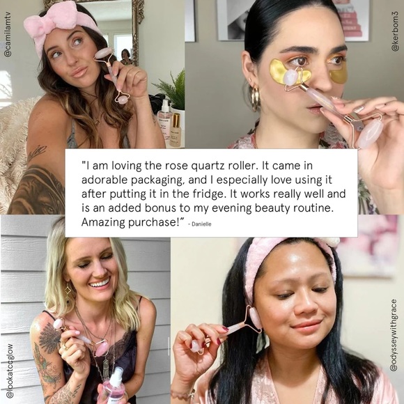 Rose Quartz Facial Roller by Grace & Stella in Pink and Rose Gold - Picture 5 of 13